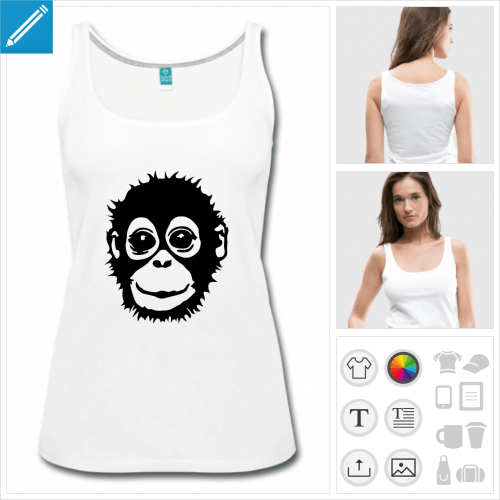 t-shirt blanc singe  personnaliser en ligne