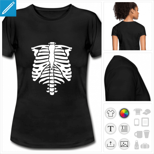 t-shirt noir basique squelette côtes à créer en ligne