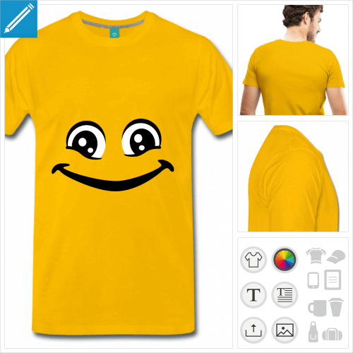 T-shirt smiley, emoji  grand sourire et grands yeux  imprimer en ligne.