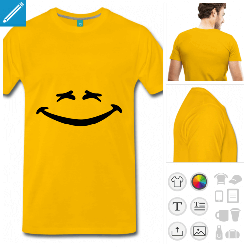 T-shirt smiley rire aux yeux plisss et sourire en banane,  imprimer en ligne.