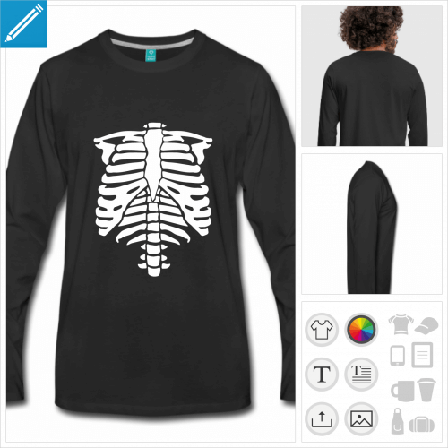 t-shirt manches longues skelette Halloween  personnaliser et imprimer en ligne