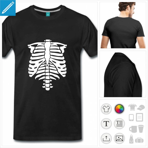 T-shirt squelette à adapter et personnaliser en ligne, créez votre t-shirt Halloween vous-même.