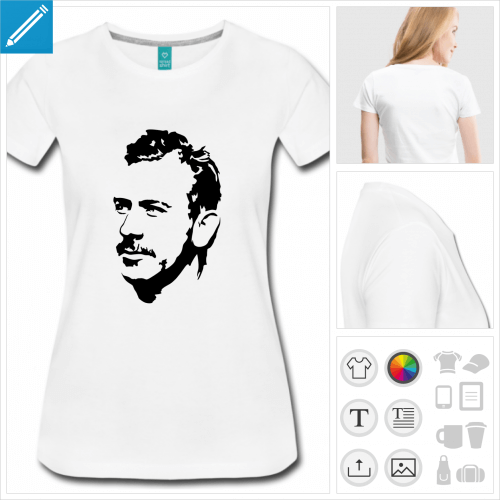 T-shirt Steinbeck, portrait en tracs noirs  personnaliser et imprimer en ligne.