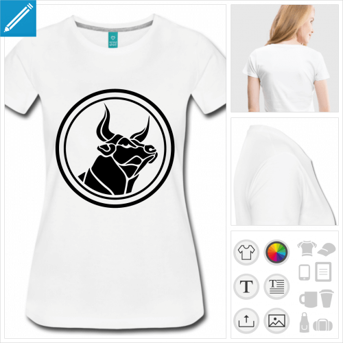 T-shirt taureau, signe du taureau stylis dans un cercle,  imprimer en ligne. T-shirt personnalisable.