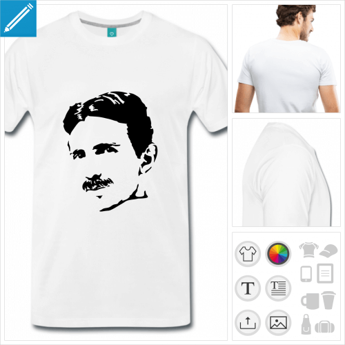 T-shirt Tesla, portrait de Tesla une couleur personnalisable  imprimer en ligne.