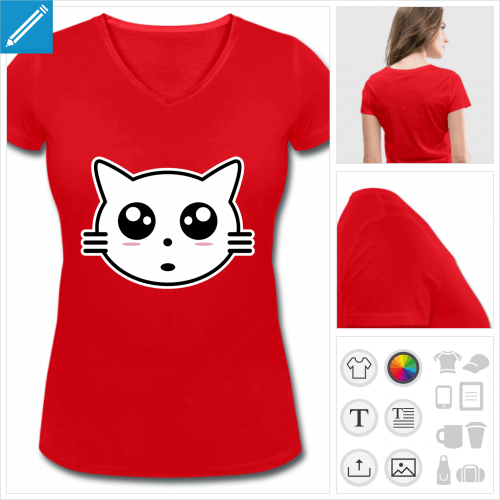 t-shirt femme chat kawaii  personnaliser et imprimer en ligne