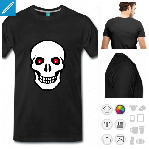 T-shirt tte de mort, tte stylise aux yeux rouge et fond opaque  personnaliser.