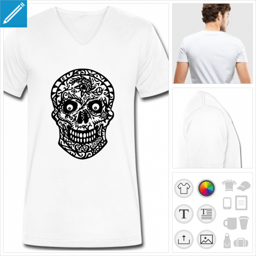 t-shirt simple tte de mort fleurs  personnaliser et imprimer en ligne