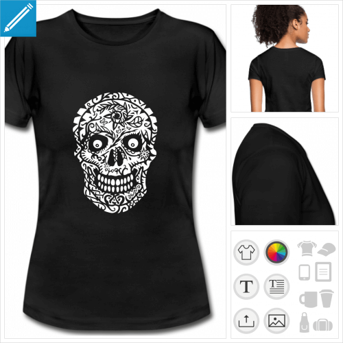 t-shirt simple tte de mort fleurs  personnaliser en ligne