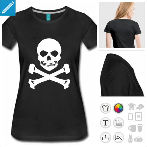 t-shirt noir tte de mort  personnaliser et imprimer en ligne