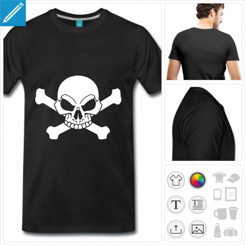 t-shirt noir tête de mort à personnaliser et imprimer en ligne