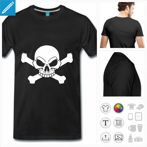 t-shirt noir tte de mort  personnaliser et imprimer en ligne