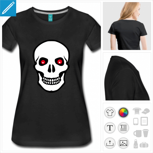 t-shirt manches courtes tte de mort yeux rouges  crer soi-mme