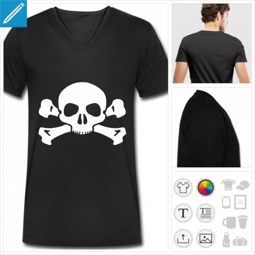 t-shirt manches courtes tte de mort personnalisable