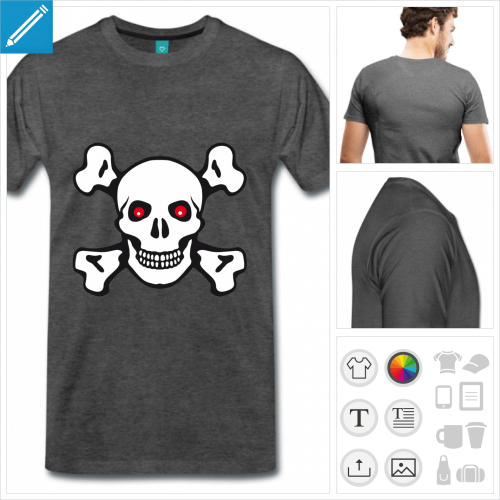 T-shirt tte de mort et os croiss  personnaliser en ligne.