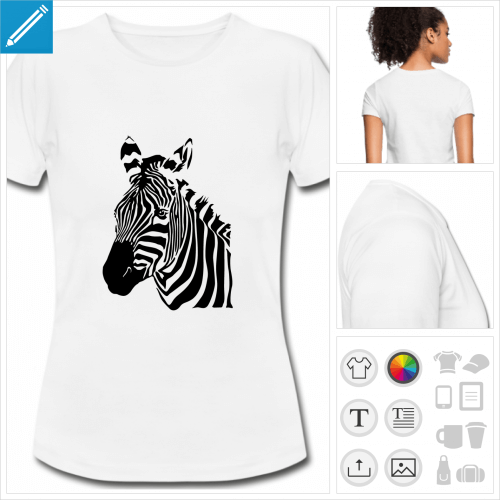 t-shirt blanc simple zbre rayures  personnaliser en ligne