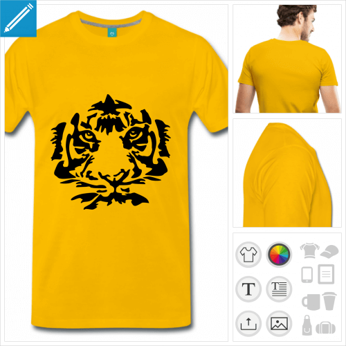 T-shirt tigre personnalisable, dessin en une couleur.