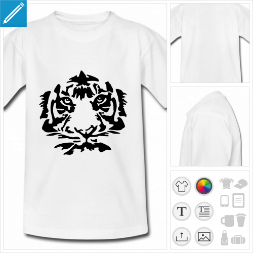 t-shirt pour enfant tigre visage  personnaliser, impression unique