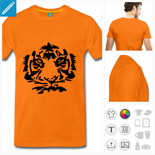 t-shirt orange homme tigre  personnaliser, impression unique