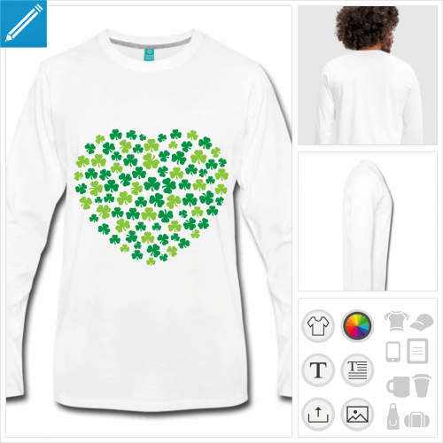 t-shirt pour homme cœur trèfles à créer soi-même
