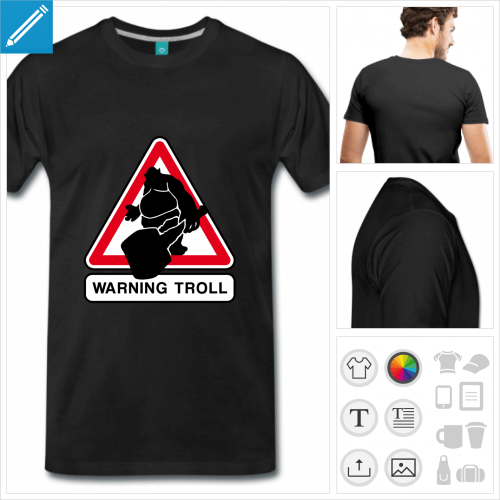 T-shirt troll, panneau warning troll triangulaire à personnaliser soi-même.