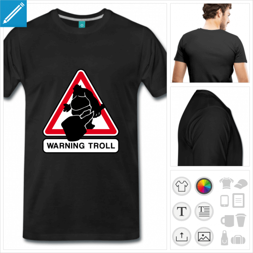 T-shirt troll, panneau warning troll triangulaire  personnaliser soi-mme.