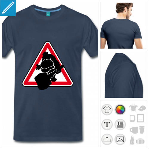 T-shirt troll, panneau attention troll rectangulaire rouge et blanc.