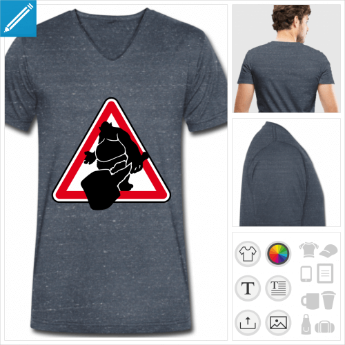 t-shirt bleu attention troll  personnaliser et imprimer en ligne