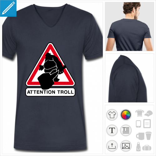 t-shirt manches courtes panneau troll  crer en ligne