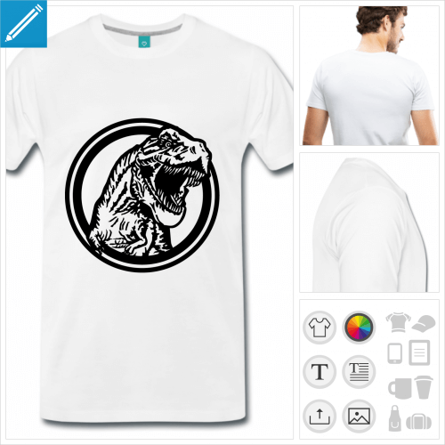 T-shirt tyrannosaure dans un cercle, motif dinosaure personnalisable.