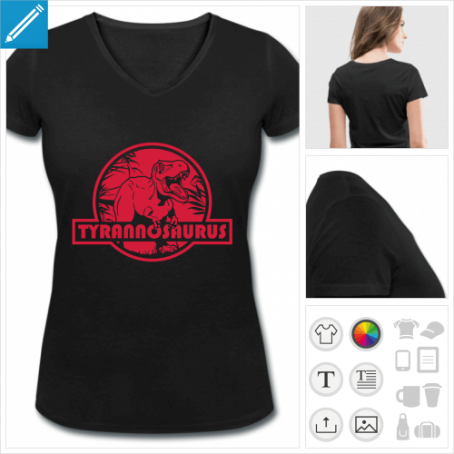 t-shirt col en v tyrannosaurus personnalisable