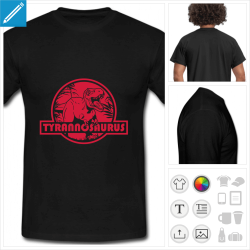 t-shirt noir tyrannosaurus  personnaliser, impression unique