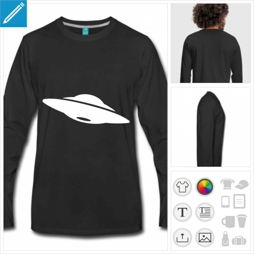 t-shirt noir ufo  personnaliser, impression unique