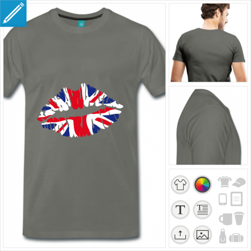 t-shirt homme i love uk personnalisable, impression  l'unit