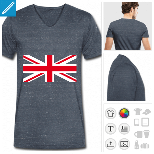 t-shirt manches courtes drapeau UK  personnaliser, impression unique