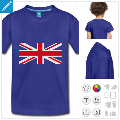 t-shirt enfant drapeau angleterre à personnaliser, impression unique