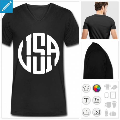 T-shirt personnalis avec le sigle USA crit en typo spciale, les lettres assembles formant un cercle. 