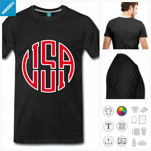 T-shirt usa, sigle rond bicolore  imprimer en ligne.