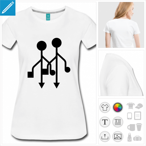 T-shirt usb, symboles usb en couple,  personnaliser.