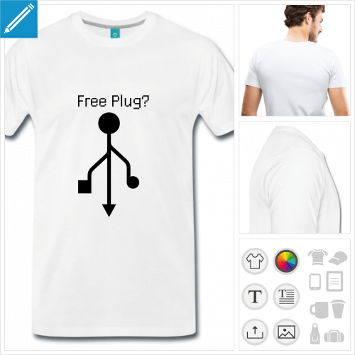 T-shirt usb free plug,  imprimer en ligne.