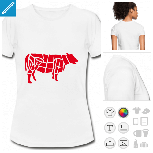 t-shirt blanc vache boucher  imprimer en ligne