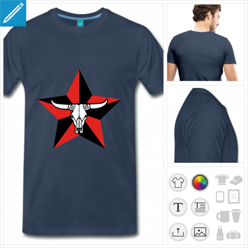 T-shirt vache Texas collée sur une étoile bicolore à effet relief, à imprimer en ligne.