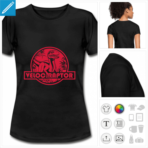 t-shirt noir basique dinosaure personnalisable