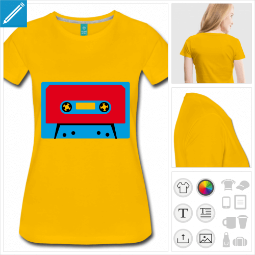 t-shirt jaune cassette  personnaliser, impression unique
