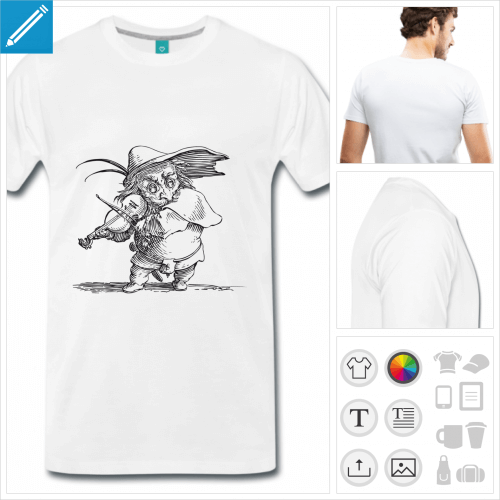 T-shirt violon, violoniste rigolo reproduit d'aprs gravure,  imprimer sur t-shirt.