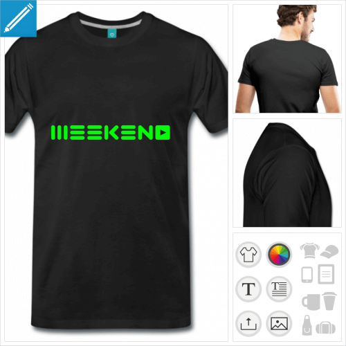 T-shirt week-end crit en typo spciale ressemblant au dessin d'un equalizer,  imprimer en ligne.