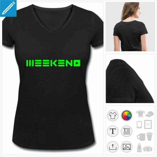 t-shirt col en v week-end personnalisable