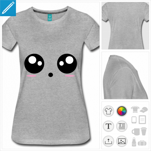 t-shirt femme gris yeux kawaii  crer soi-mme