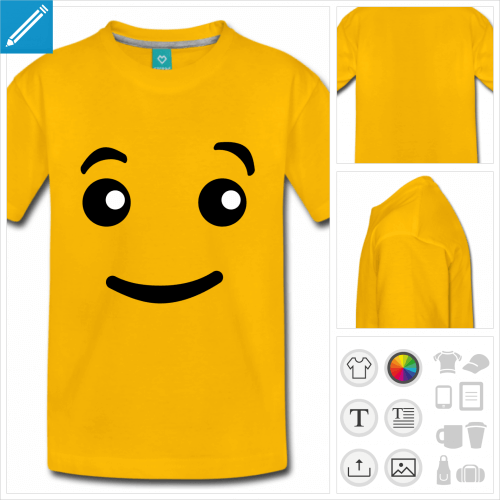t-shirt jaune visage lego  personnaliser