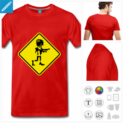 T-shirt zombie, panneau attention zombie jaune en losange à personnaliser et imprimer en ligne.